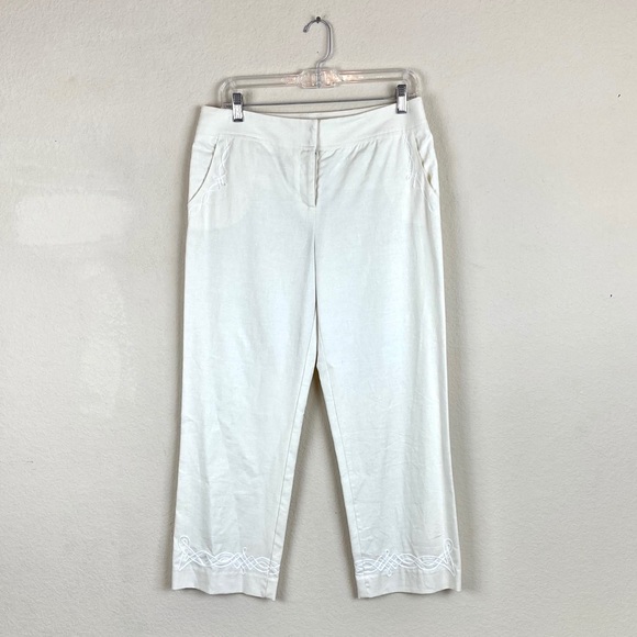 Lillie Rubin Pants - Lillie Rubin Pants Linen Embroidered Cropped